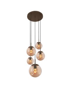 Hängelampe Bollique 2730CA cacao 5-flammige Lampe mit bernsteinfarbenem Glas