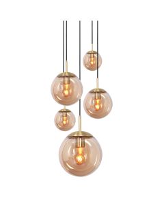 Hanglamp Bollique 2730ME messing 5 lichts lamp met amber glas - Messing - Elektronica, Glas, Metaal - Steinhauer