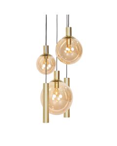 Hanglamp Bollique 3801ME messing 5 lichts met amber glas - Messing - Elektronica, Glas, Metaal - Steinhauer (foto 2)