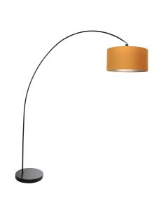 Bogenlampe Solva 3896ZW Schwarz mit goldfarbenem Samtlampenschirm