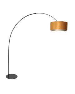 Bodenlampe Curve 4264ZW - schwarze Bogenlampe mit goldener Veloursleuchte