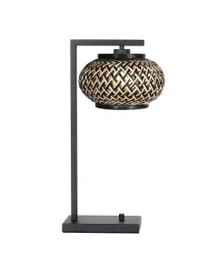Nox Light 4461ZW – tafellamp met bamboe kap en zwart frame