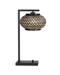 Nox Light 4461ZW – tafellamp met bamboe kap en zwart frame