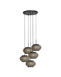 Nox Light 4523ZW – round pendant lamp with 5 bamboo shades