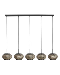 Nox Light 4528ZW – suspension avec 5 abat-jour en bambou