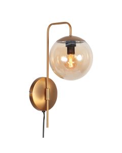 Wandlamp Bollique 4609BR sfeervolle bronskleurige wandlamp met amberglas