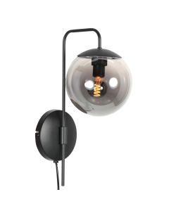 Wandlamp Bollique 4609ZW sfeervolle zwarte wandlamp met smoke glas