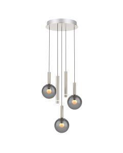 Steel pendant lamp Volari 4718ST, 5-light with smoke glass