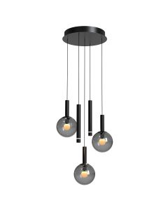 Black pendant lamp Volari 4718ZW, 5-light with smoke glass