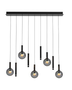 Black pendant lamp Volari 4719ZW, 9-light with smoke glass