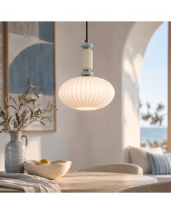 Vetrass hanglamp 1-lichts wit glas en steen 4914ZW