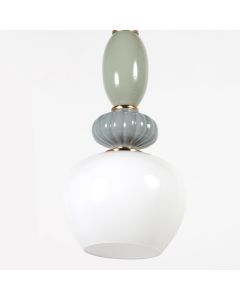 Vetrass hanglamp 1-lichts wit glas en steen – 4916ZW