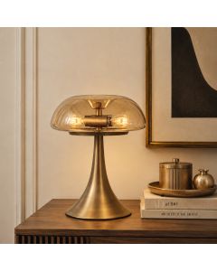 Bronzene Tischlampe Ancilla 5557BR mit amberfarbener Glasschirm