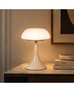 Crème Tischlampe Ancilla 5557CR mit mattem weißen Glasschirm
