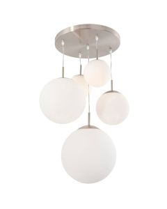 Hanglamp Bollique 7376ST staal 5 lichts met mat wit glas - Staal - Elektronica, Glas, Metaal - Steinhauer