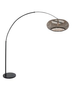 Booglamp Maze Natural 7508ZW zwart met bamboe kap Ø60 cm - Naturel, Zwart - Bamboe, Metaal - Steinhauer