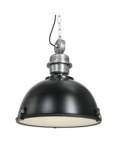 Hanglamp Bikkel 7586ZW zwarte industriële lamp van staal - Zwart - Elektronica, Glas, Metaal - Steinhauer