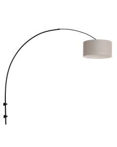 Boog wandlamp Sparkled Light 8137ZW zwart met grof grijs linnen kap - Grijs, Zwart - Linnen , Metaal, Textiel - Steinhauer