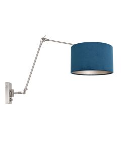 Steel-colored wall lamp Prestige Chic 8238ST with blue velvet shade