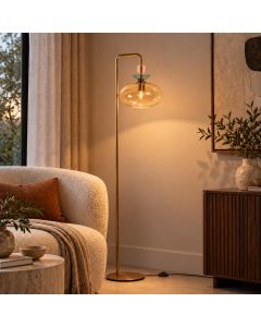Malboo vloerlamp champagne-amber glas E27 – 4920BR