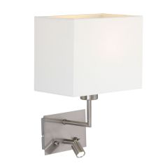 Wall lamp Nouveau 1472ST Steel with white shade and 3 Watt reading light