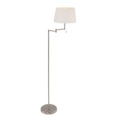 Staalkleurige vloerlamp Bella 5894ST met wit linnen kap