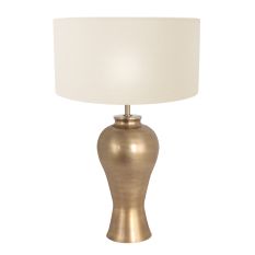 Bronskleurige vaas tafellamp Brass 7308BR inclusief wit linnen kap