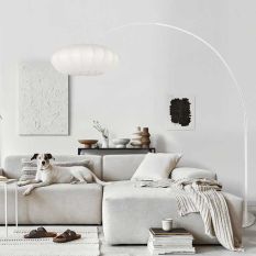 Witte vloerlamp Sparkled Light 4185W met wit zijde plat-ronde lampenkap