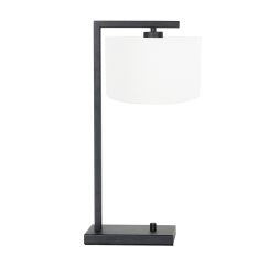 Zwarte tafellamp Stang 7118ZW met wit fijn linnen kap