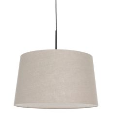 Zwarte hanglamp Sparkled Light 8191ZW met grijs taps toelopende grof linnen kap
