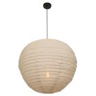 Hanglamp Bangalore 2136B - bamboe linnen kap, sfeervol statement - Beige, Zwart - Metaal, Textiel - Steinhauer