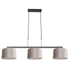 Zwarte 3-lichts hanglamp Stang 3459ZW met grijze velours kappen - Grijs - Metaal, Textiel - Steinhauer