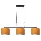 Zwarte 3-lichts hanglamp Stang 3460ZW met goudkleurige velours kappen - Goud, Zwart - Metaal, Textiel - Steinhauer