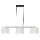 Zwarte 3-lichts hanglamp Stang 3461ZW met wit grof linnen kappen - Zwart - Linnen , Metaal - Steinhauer
