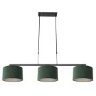 Zwarte 3-lichts hanglamp Stang 3463ZW met groen velours kappen - Groen - Metaal, Textiel - Steinhauer
