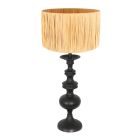 Lampe à poser Lyons 3750ZW Noire avec abat-jour en herbe naturelle et interrupteur sur cordon