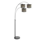Lampadaire Arc 3 Lumières Sparkled Light 3829ZW avec abat-jours en bambou naturel et noir