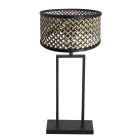 Schwarze Tischlampe Stang 3856ZW mit schwarz-beigem Bambusschirm