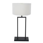 Schwarze Tischlampe Stang 3860ZW mit grobem weißen Leinenlampenschirm