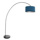 Booglamp Solva 3900ZW zwart met een blauw fluwelen lampenkap