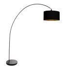 Zwarte booglamp / vloerlamp Solva 3902ZW met zwart linnen kap - Zwart - Metaal, Textiel - Steinhauer