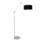 Stahlfarbene Stehleuchte Prestige Chic 3975ST mit schwarzem Leinenschirm
