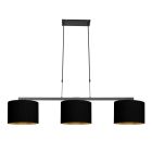 Black 3-light pendant lamp Rod 3981ZW with black linen shades with gold-colored interior