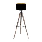 Floor lamp Triek 4107ZW with black-gold linen shade Ø40 cm