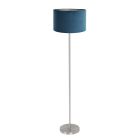 Lampe sur pied Noor 4435ST – Acier brossé avec abat-jour en velours bleu