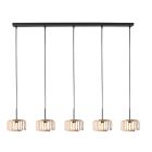 5-Lichts hanglamp Breeza-Beach 4527ZW zwart bamboe kap Ø20 cm