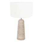 Travino 4549CR Tischlampe mit Travertinfuß und Leinen-Schirm