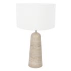 Travino 4553CR Tischlampe mit Travertinfuß und Leinen-Schirm