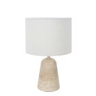 Travino 4558CR table lamp with travertine base and linen shade
