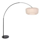 Lampe arc Vela Lino 4564ZW noire avec abat-jour en textile beige-crème